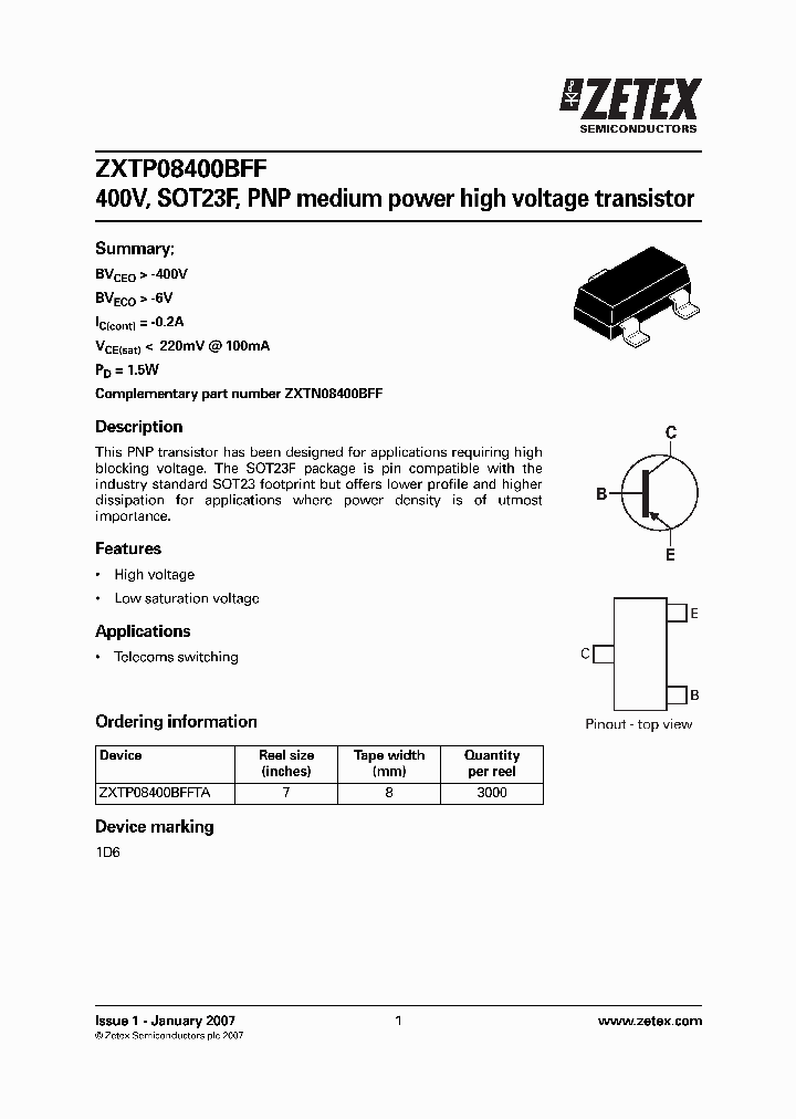ZXTP08400BFFTA_1340038.PDF Datasheet