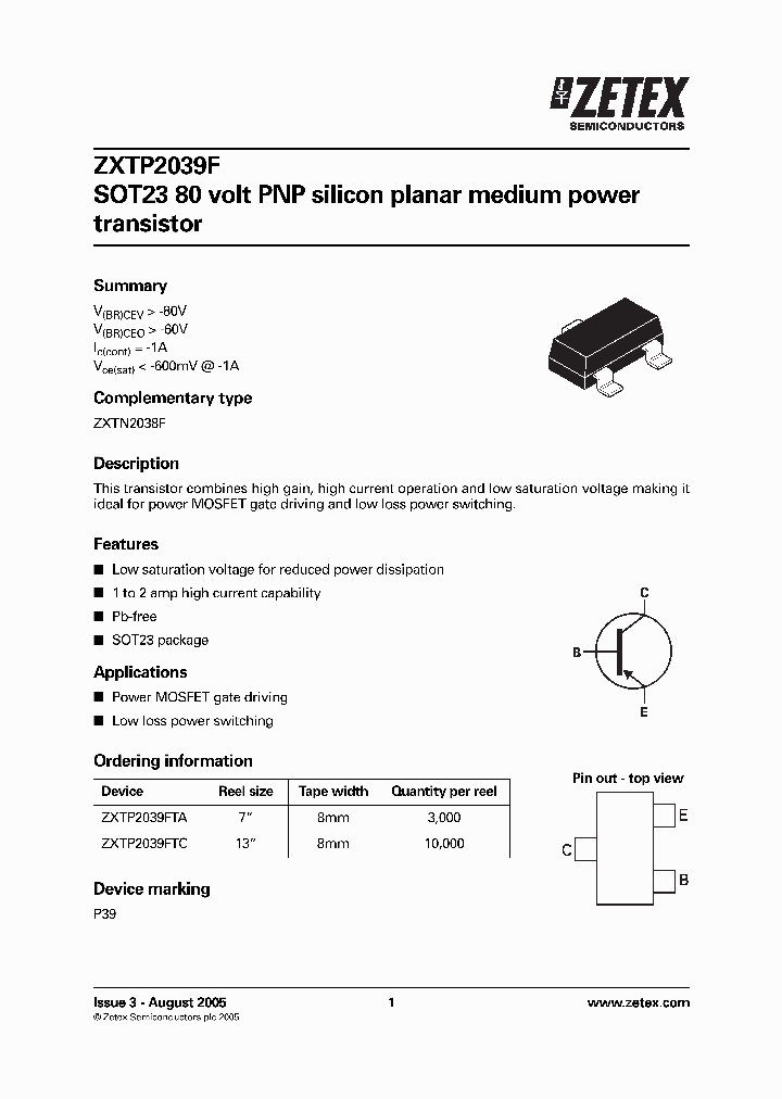 ZXTP2039FTC_1340054.PDF Datasheet