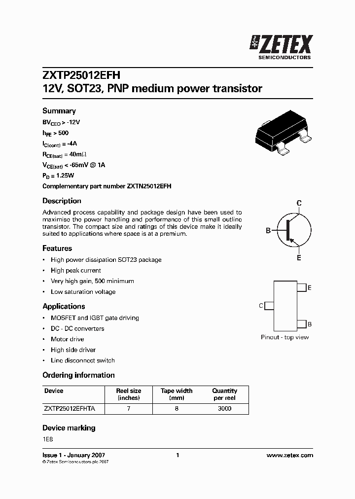 ZXTP25012EFHTA_1340059.PDF Datasheet