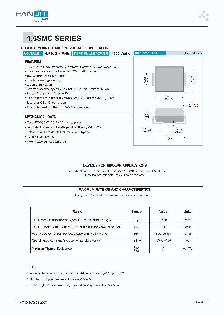15SMC150A_4152587.PDF Datasheet