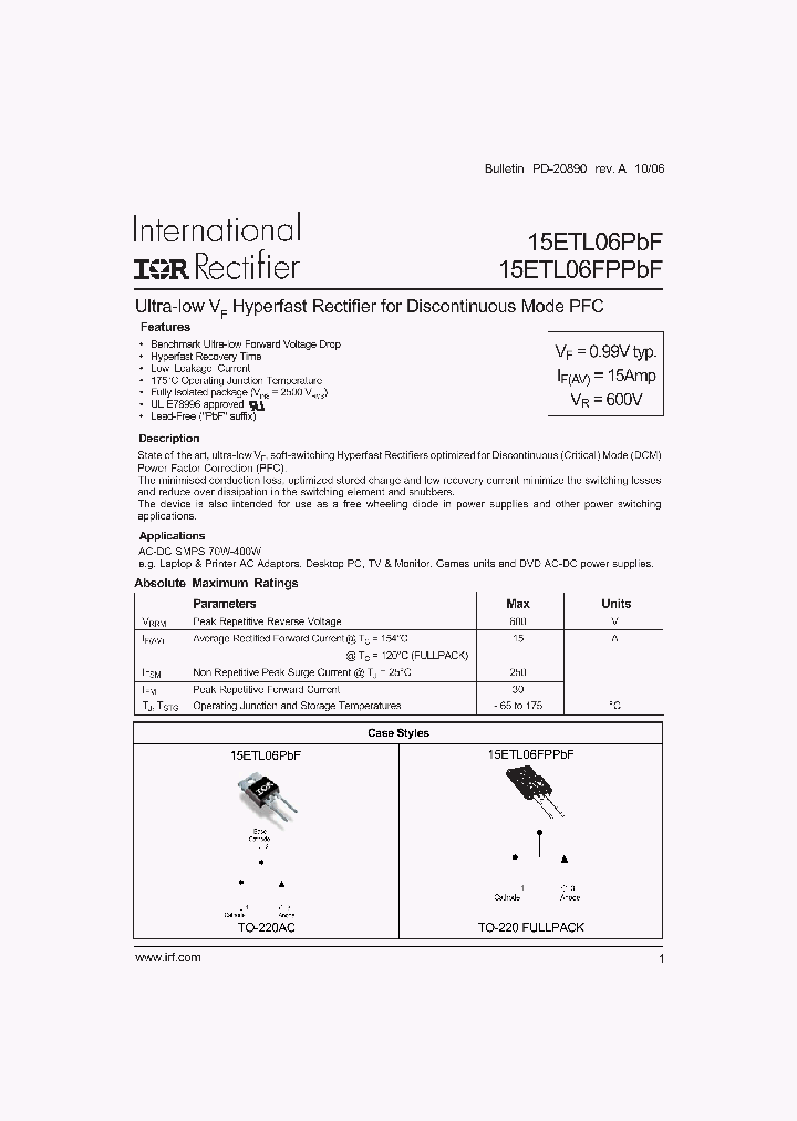 15ETL06PBF_4130508.PDF Datasheet