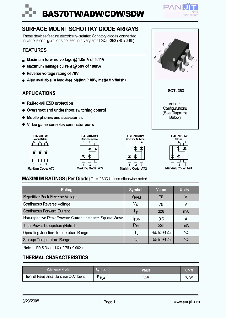 BAS70SDW_4121476.PDF Datasheet
