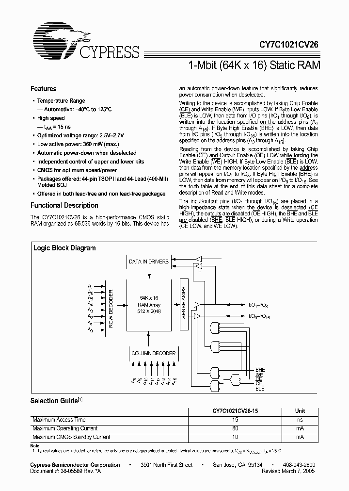 CY7C1021CV26-15VXE_4155640.PDF Datasheet