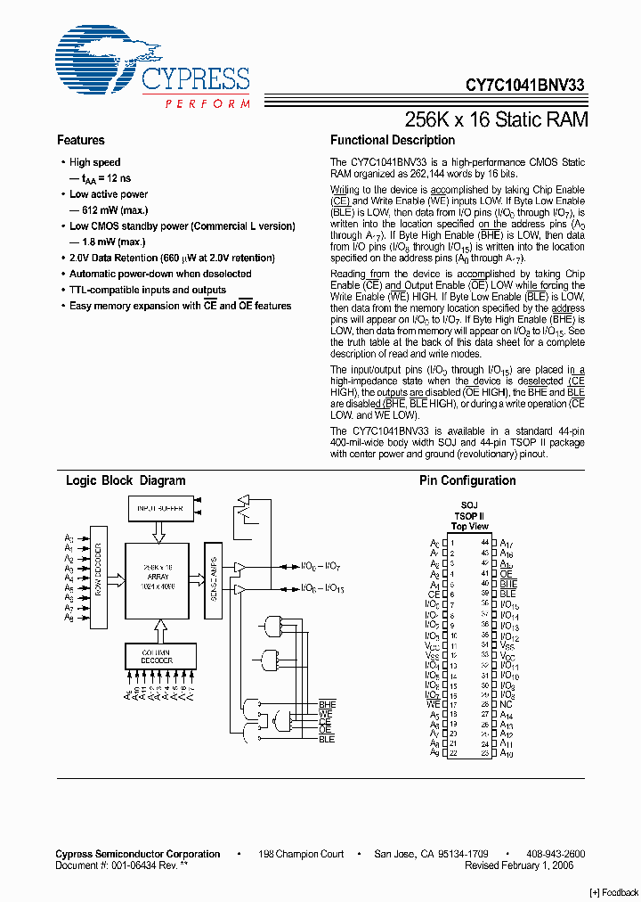 CY7C1041BNV33_4150193.PDF Datasheet