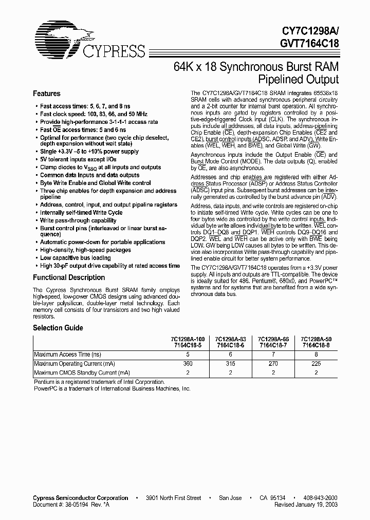 CY7C1298A-100NC_4152739.PDF Datasheet