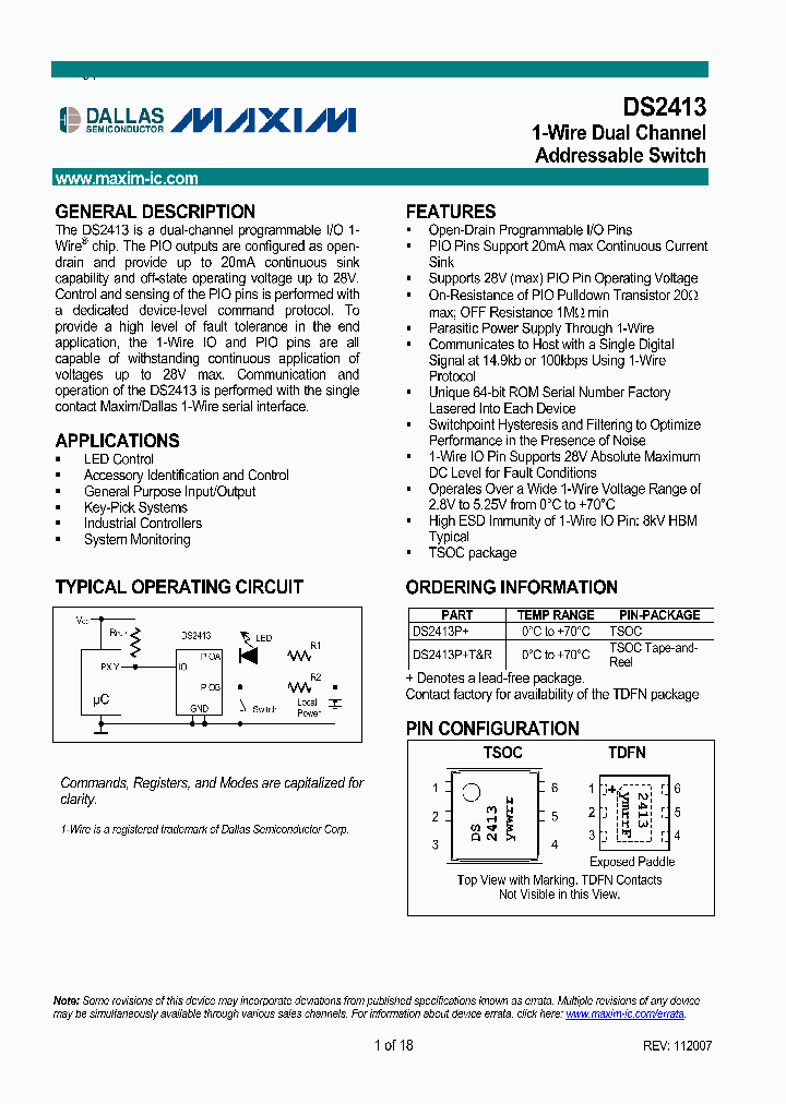 DS2413PTR_4110093.PDF Datasheet