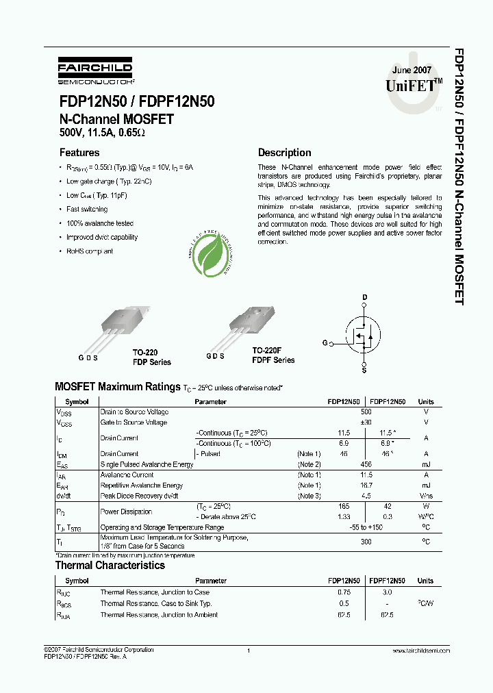 FDPF12N50_4128415.PDF Datasheet