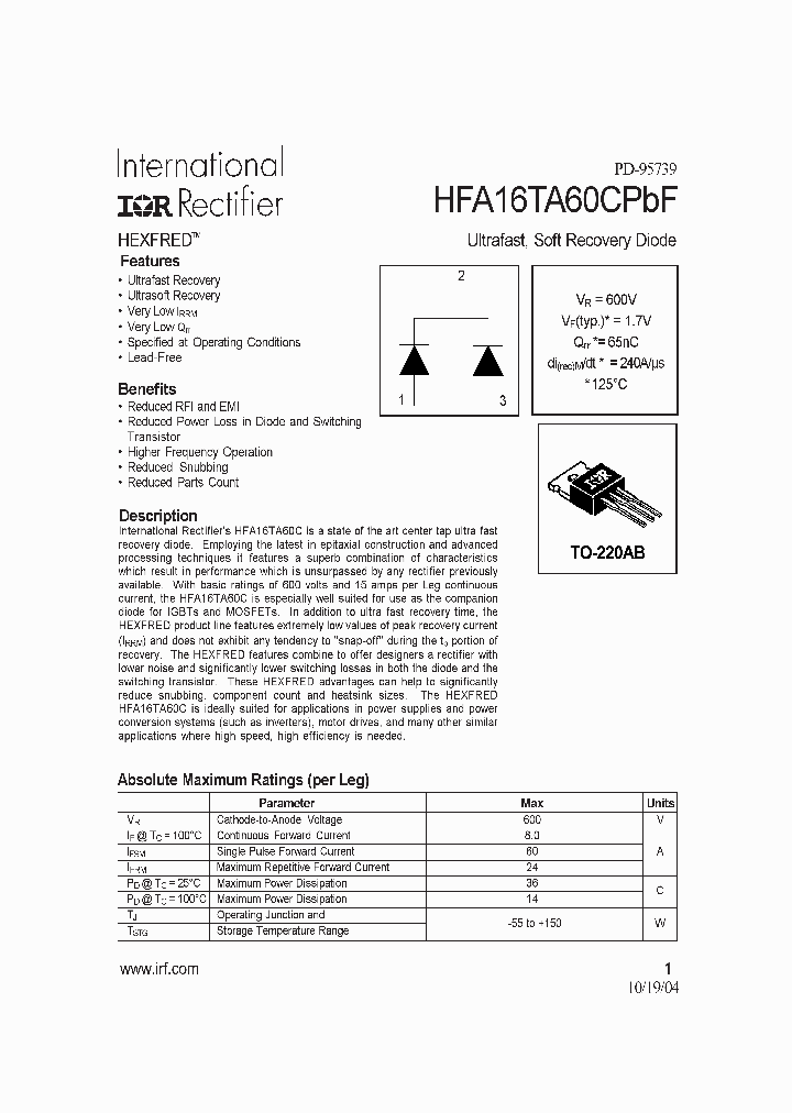 HFA16TA60CPBF_4126382.PDF Datasheet