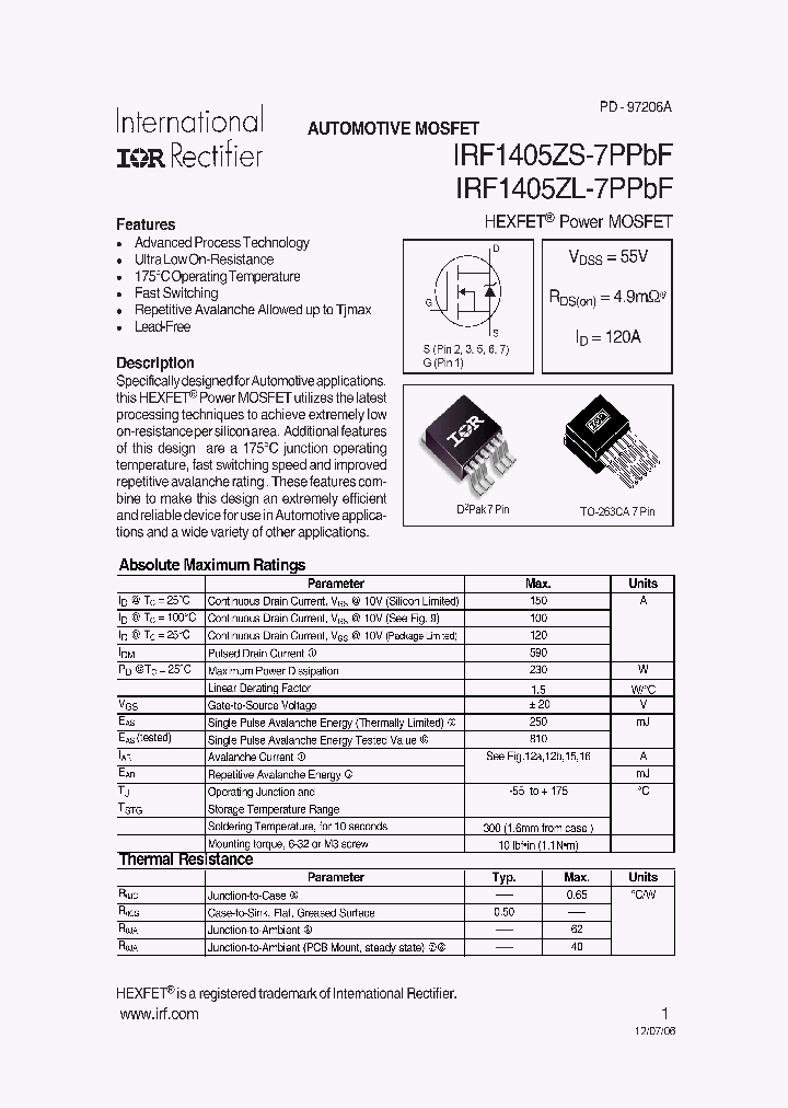 IRF1405ZL-7PPBF_4115886.PDF Datasheet