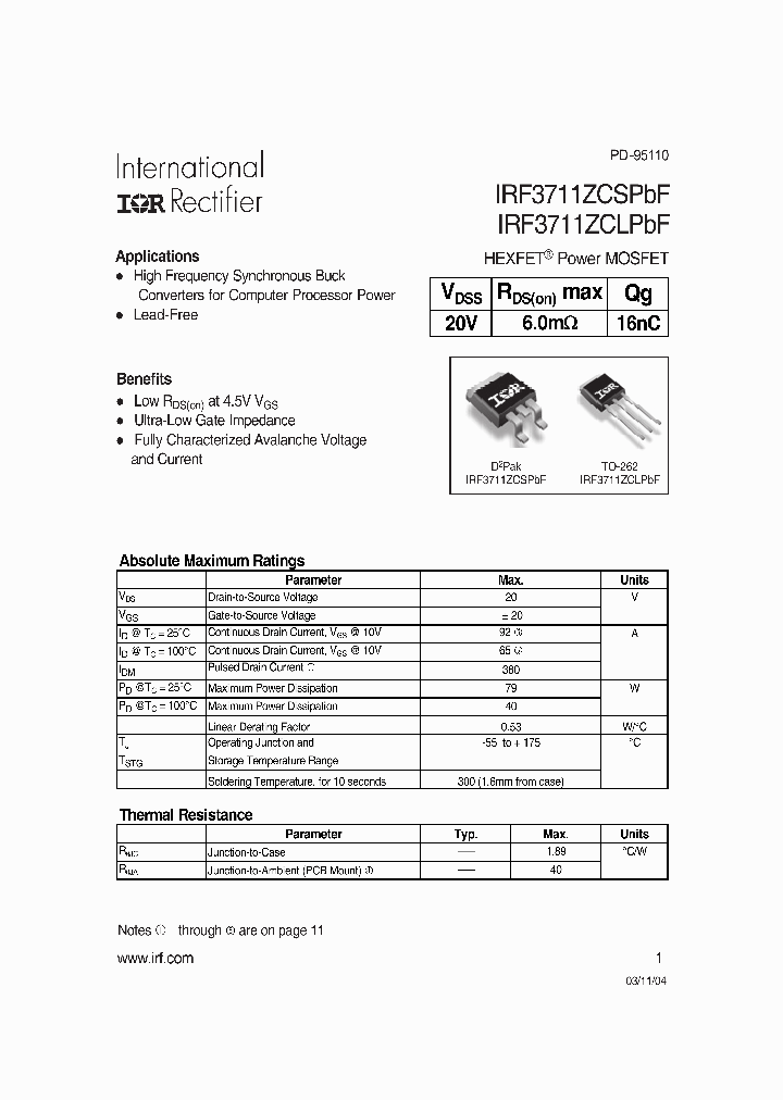 IRF3711ZCLPBF_4162403.PDF Datasheet