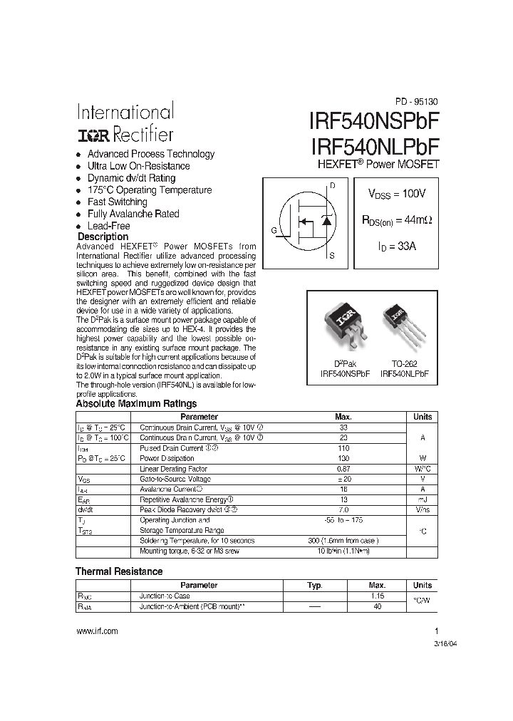 IRF540NLPBF_4159693.PDF Datasheet