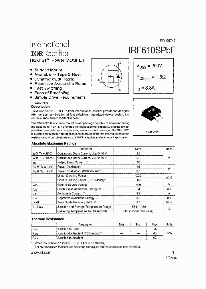 IRF610SPBF_4118396.PDF Datasheet