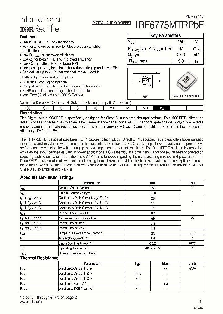 IRF6775MTRPBF_4127903.PDF Datasheet