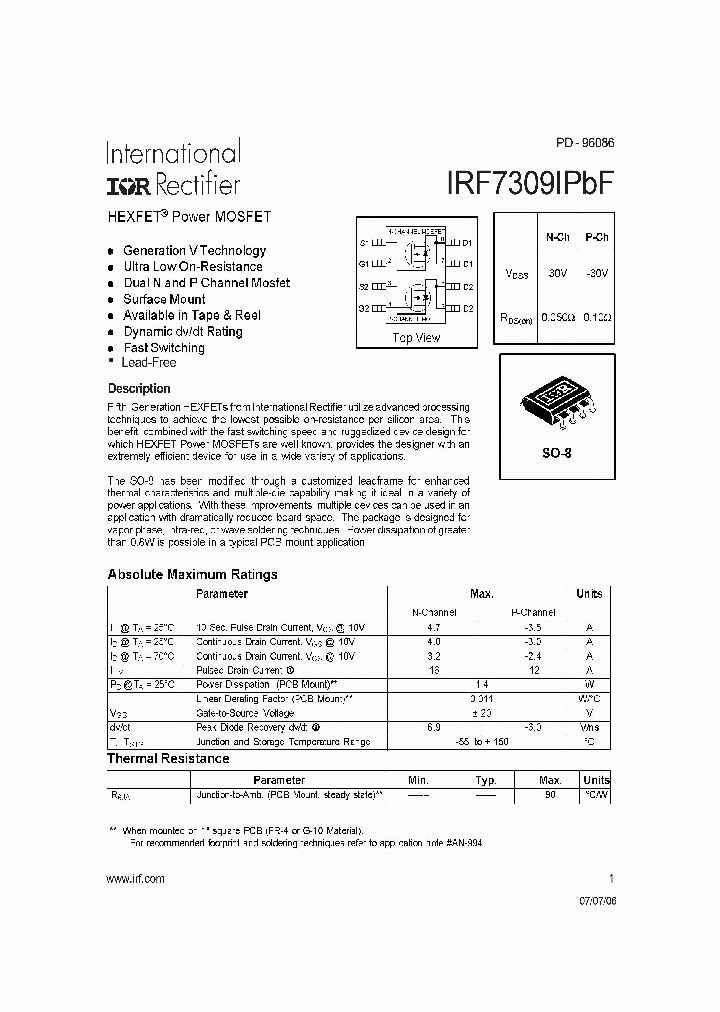 IRF7309IPBF_4127897.PDF Datasheet
