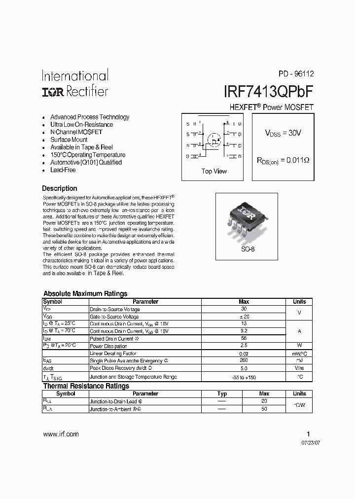 IRF7413QPBF_4127890.PDF Datasheet