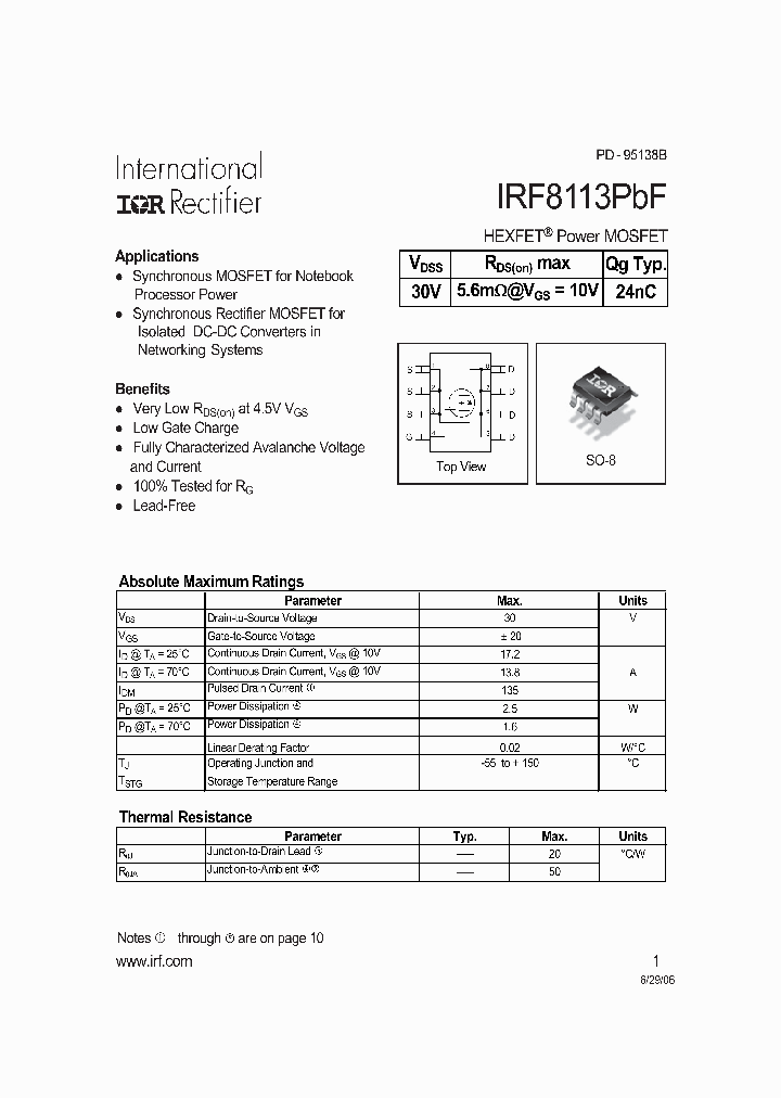 IRF8113PBF_4121209.PDF Datasheet