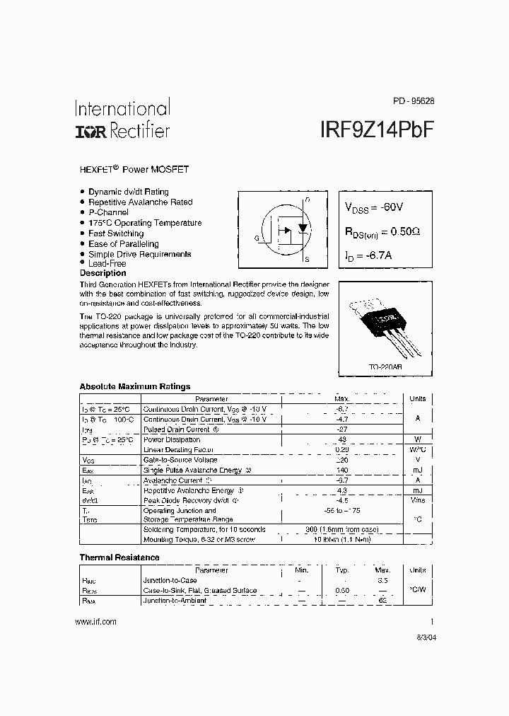 IRF9Z14PBF_4121733.PDF Datasheet
