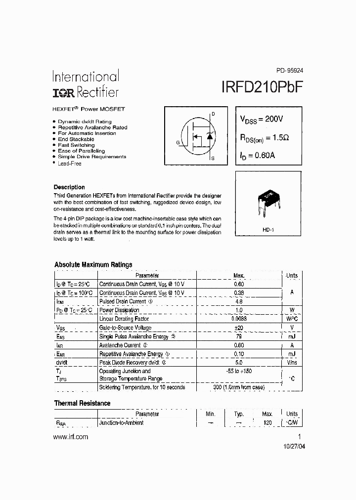 IRFD210PBF_4163118.PDF Datasheet