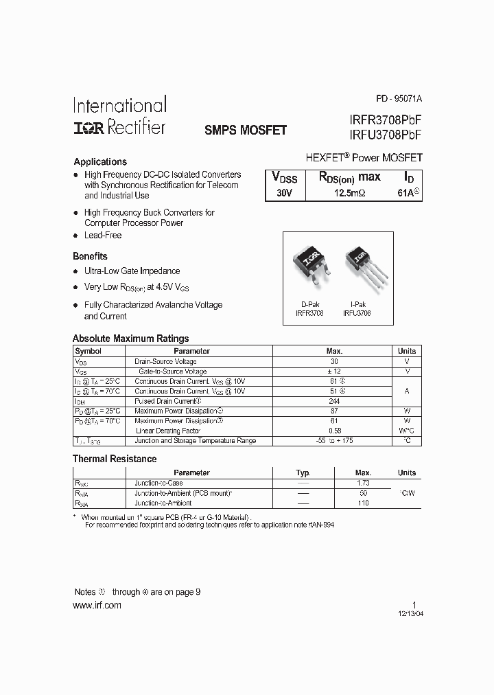 IRFR3708PBF_4111734.PDF Datasheet