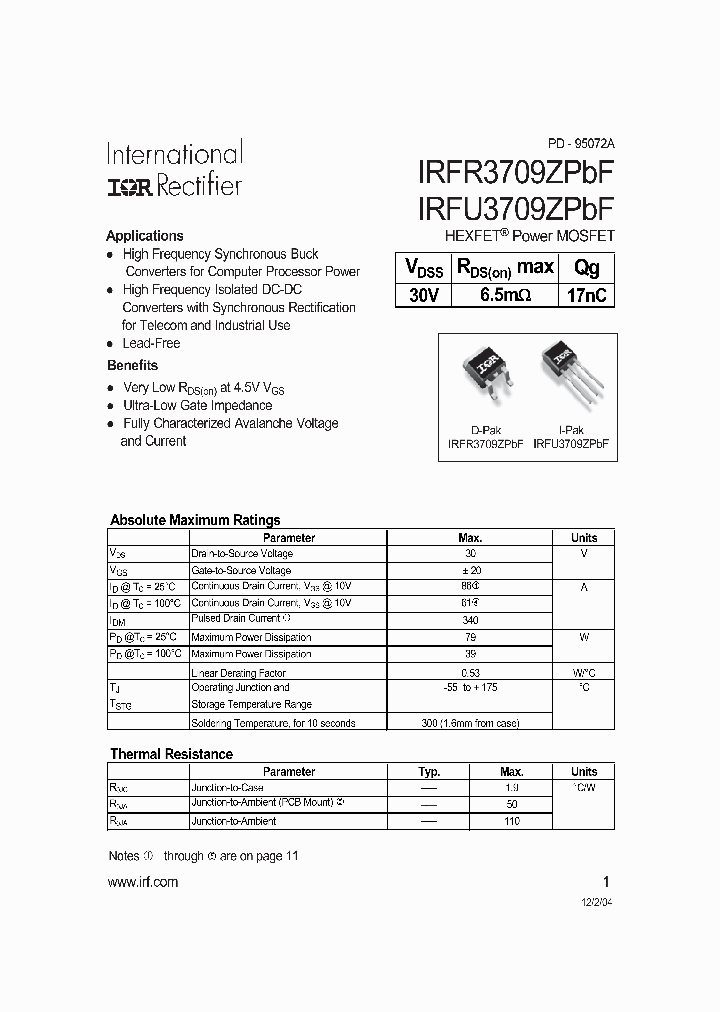 IRFR3709ZPBF_4111735.PDF Datasheet