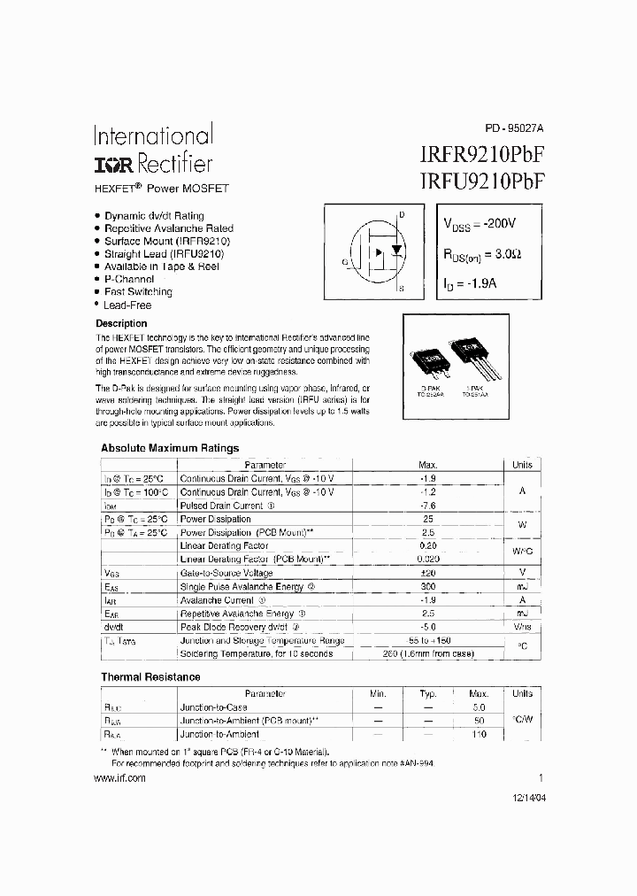 IRFR9210PBF_4113097.PDF Datasheet