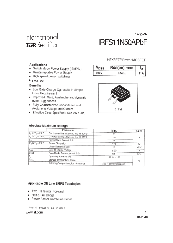 IRFS11N50APBF_4107739.PDF Datasheet