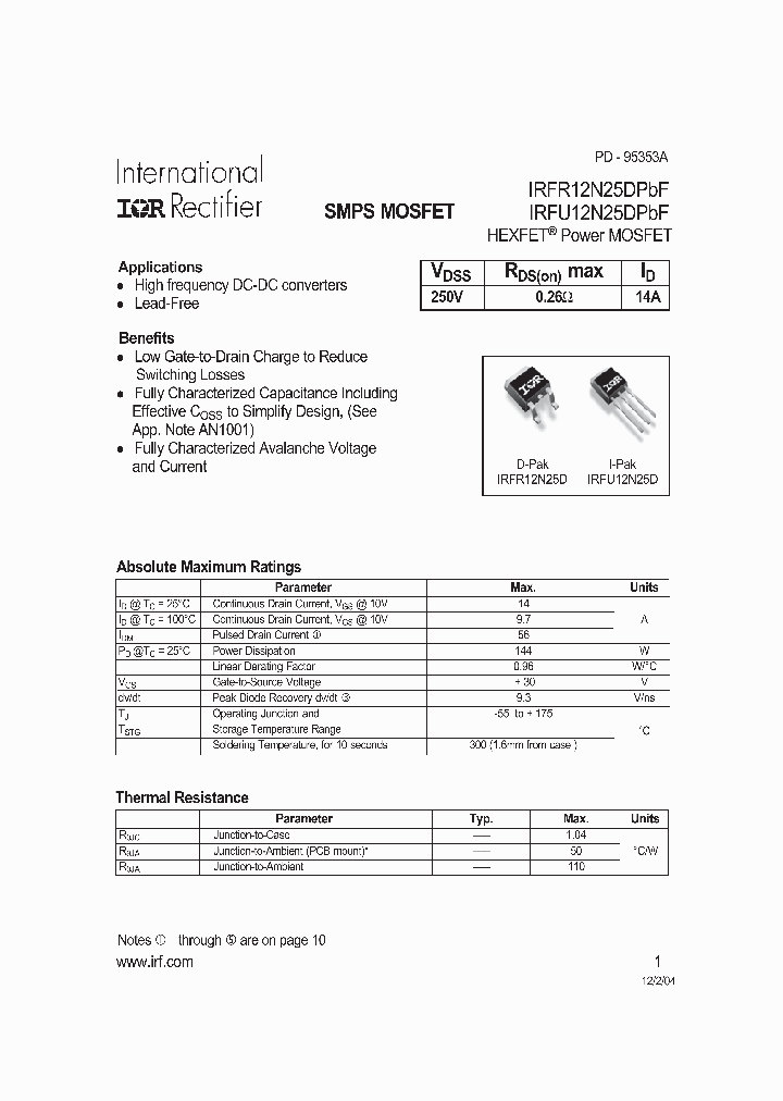 IRFR12N25DPBF_4111205.PDF Datasheet