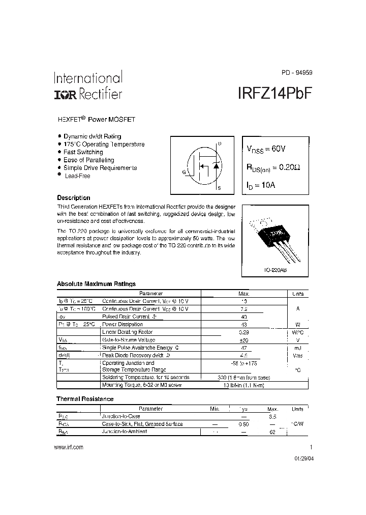 IRFZ14PBF_4131844.PDF Datasheet