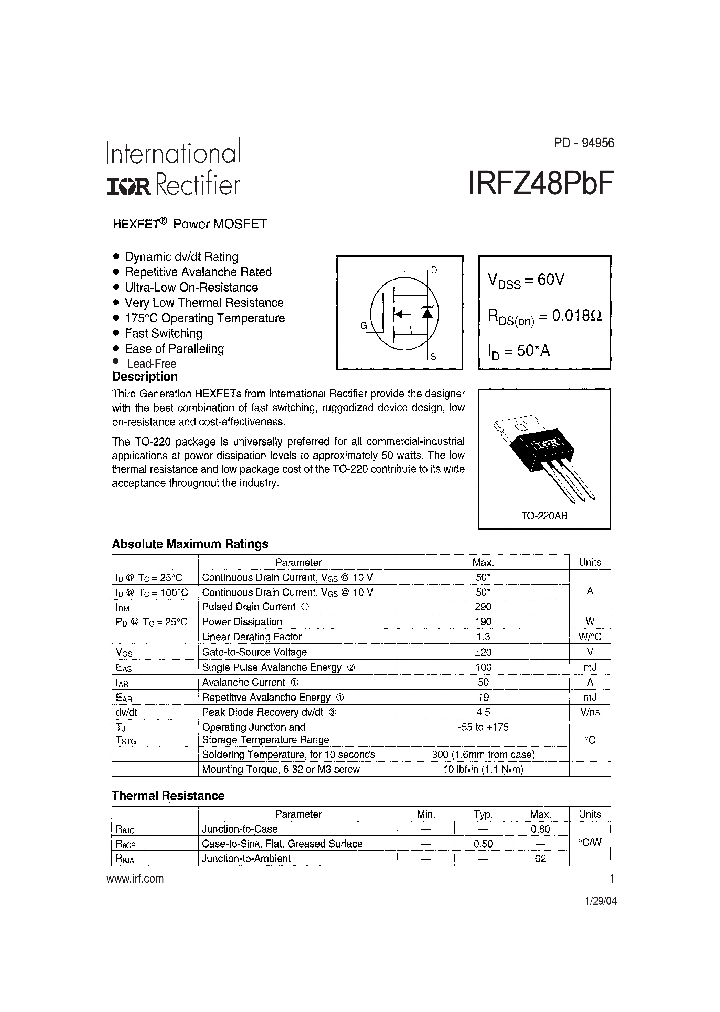 IRFZ48PBF_4118395.PDF Datasheet