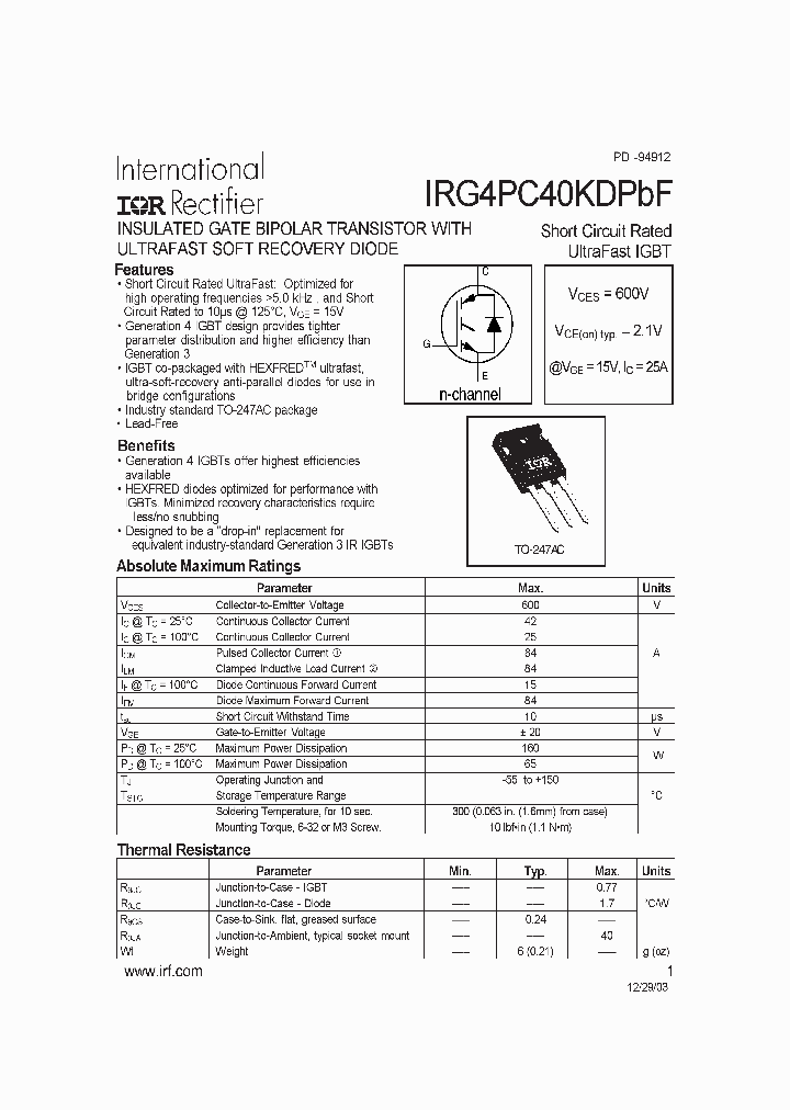 IRG4PC40KDPBF_4129914.PDF Datasheet