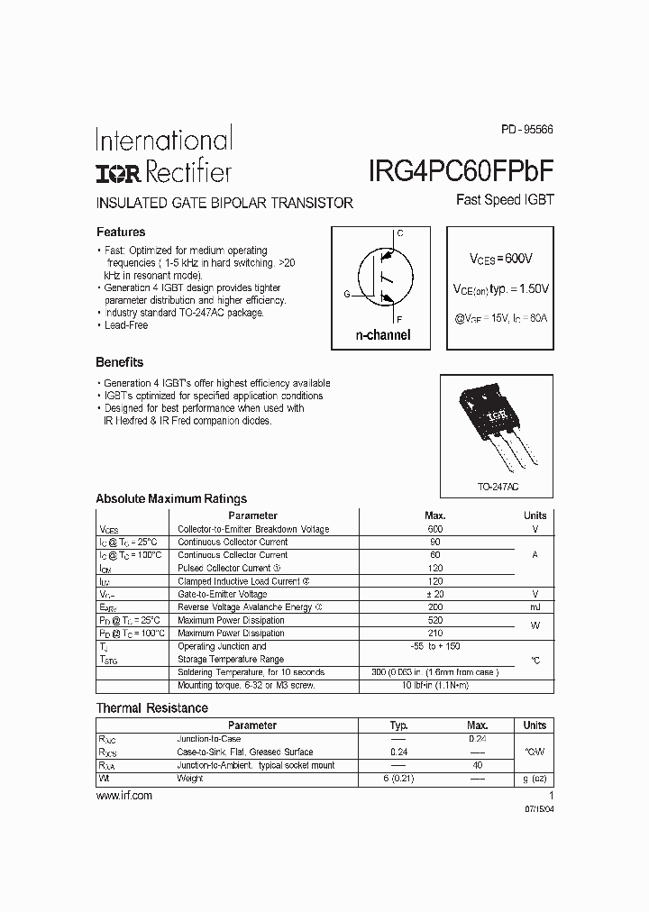 IRG4PC60FPBF_4122706.PDF Datasheet