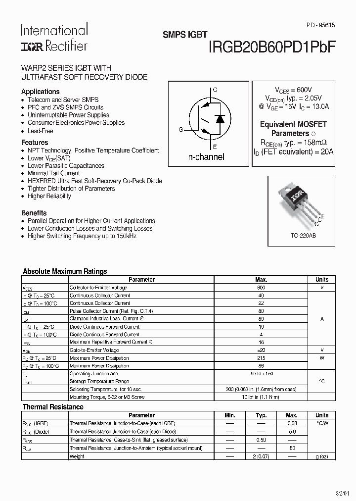 IRGB20B60PD1PBF_4127636.PDF Datasheet
