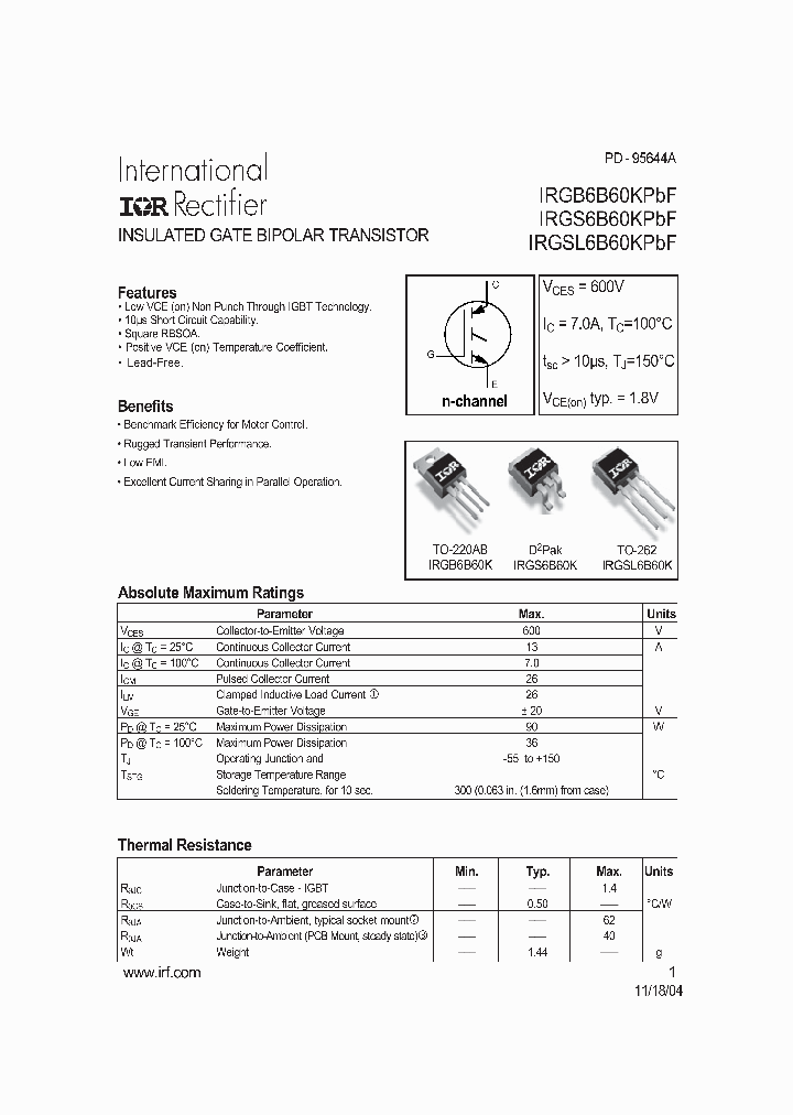 IRGSL6B60KPBF_4161531.PDF Datasheet