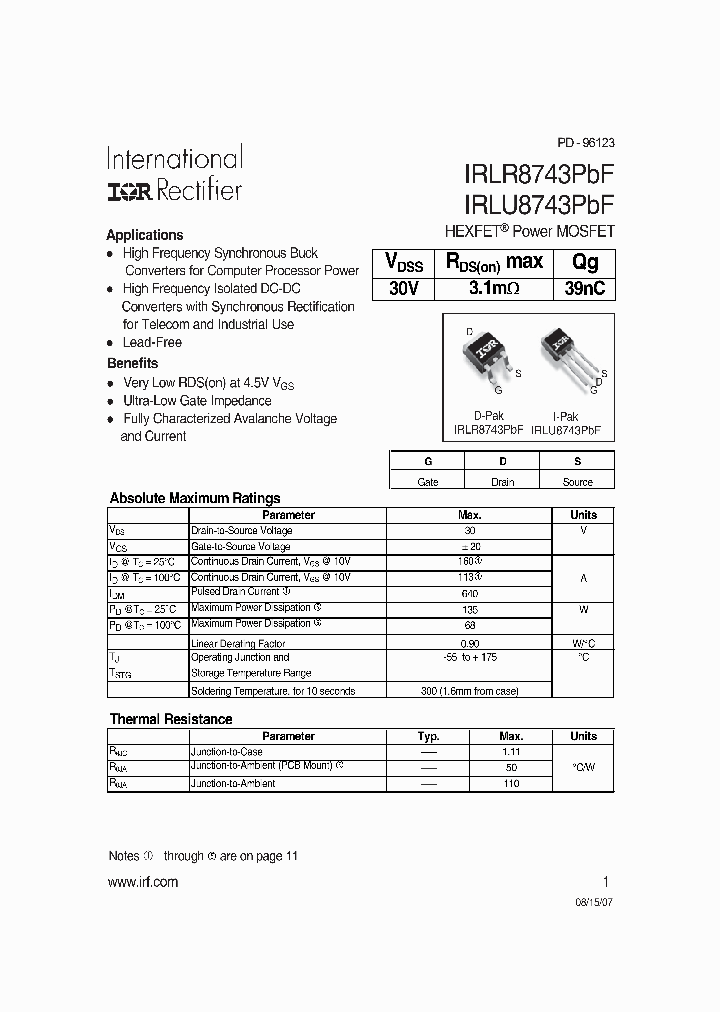 IRLU8743PBF_4121729.PDF Datasheet