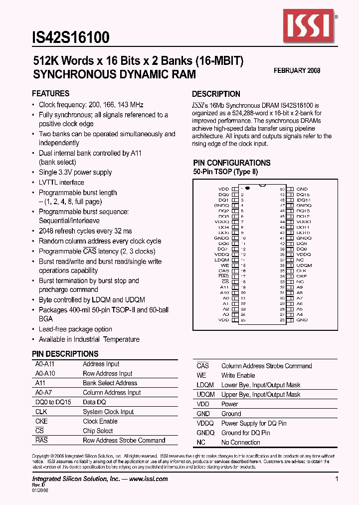 IS42S16100-5BL_4147302.PDF Datasheet