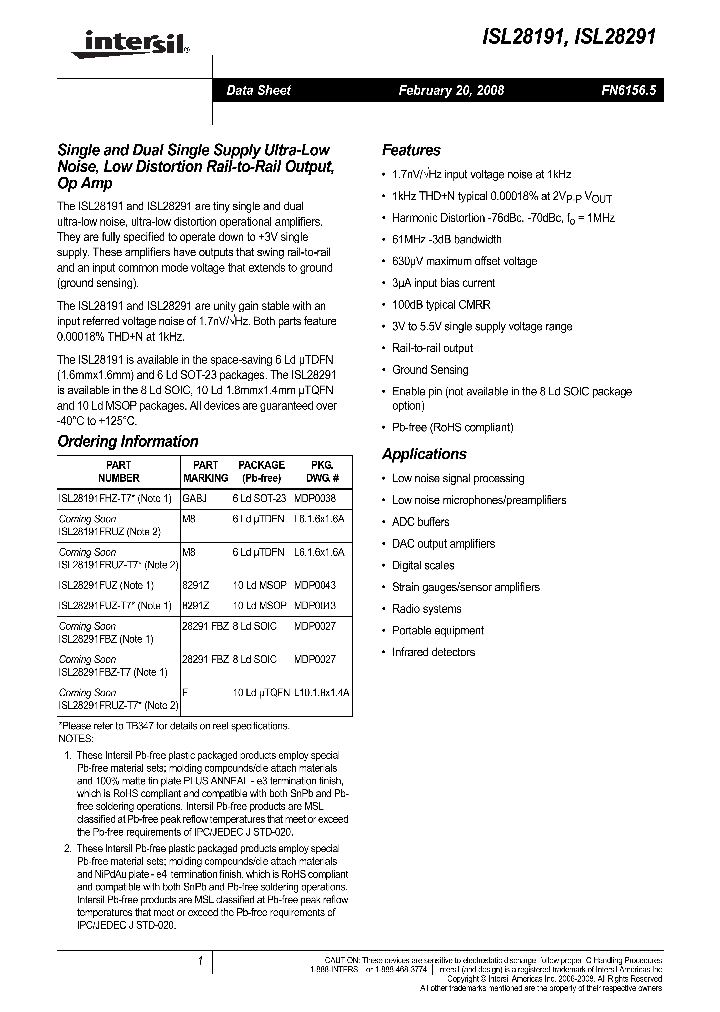 ISL28291FBZ_4162012.PDF Datasheet
