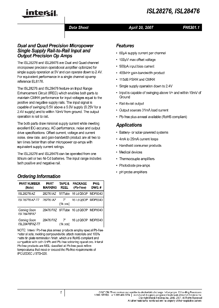 ISL28476_4133490.PDF Datasheet