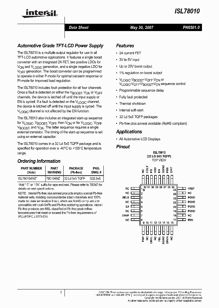 ISL78010ANZ_4138736.PDF Datasheet