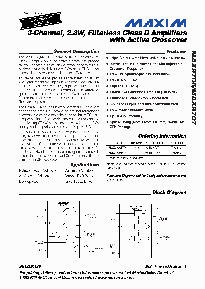 MAX9707ETX_4127580.PDF Datasheet