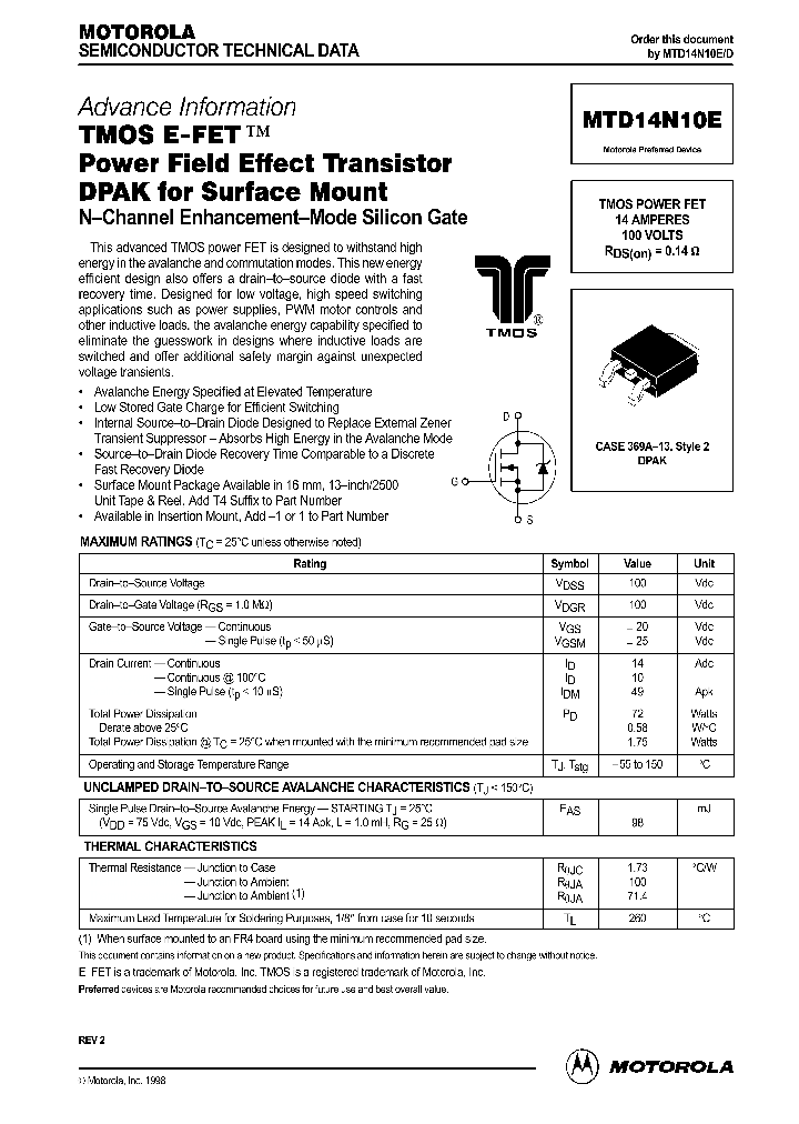 MTD14N10ED_4111502.PDF Datasheet