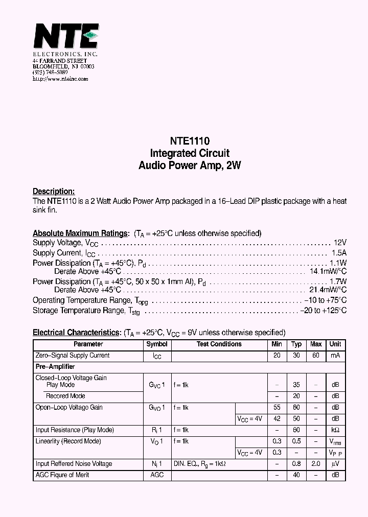 NTE1110_4122865.PDF Datasheet