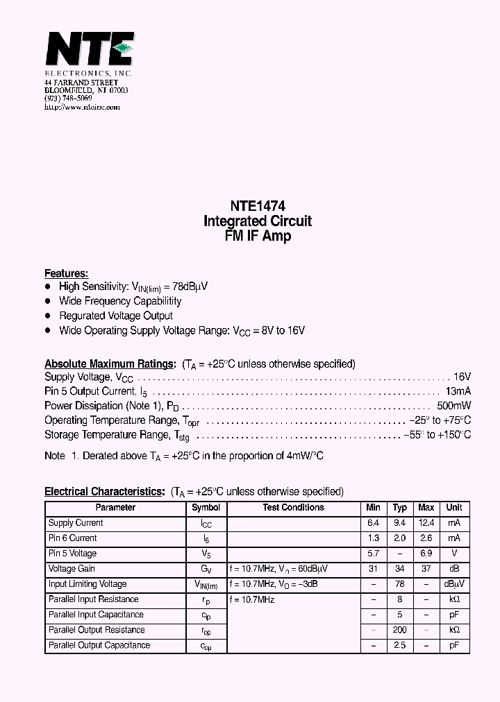 NTE1474_4129833.PDF Datasheet