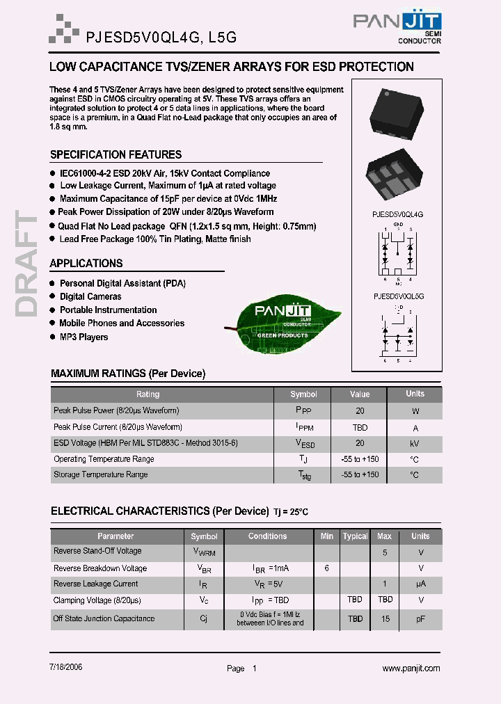 PJESD5V0QL5G_4121595.PDF Datasheet