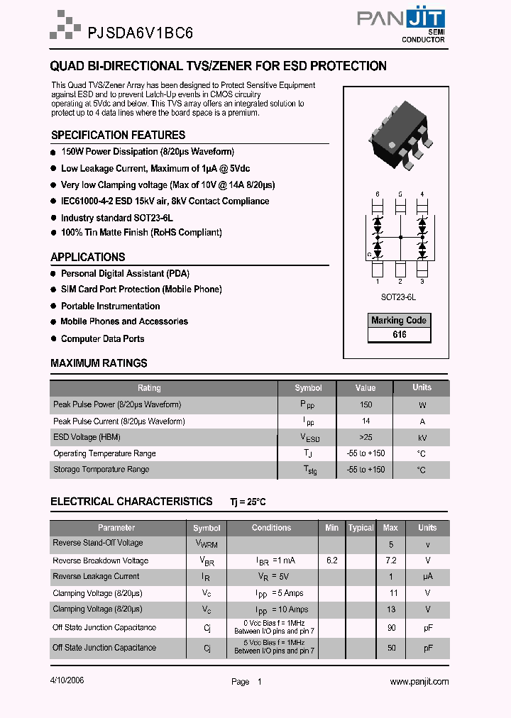 PJSDA6V1BC6_4120280.PDF Datasheet