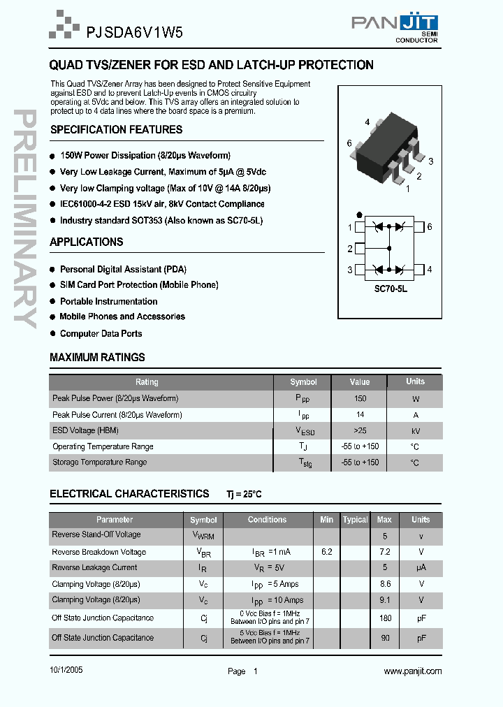 PJSDA6V1W5_4120279.PDF Datasheet