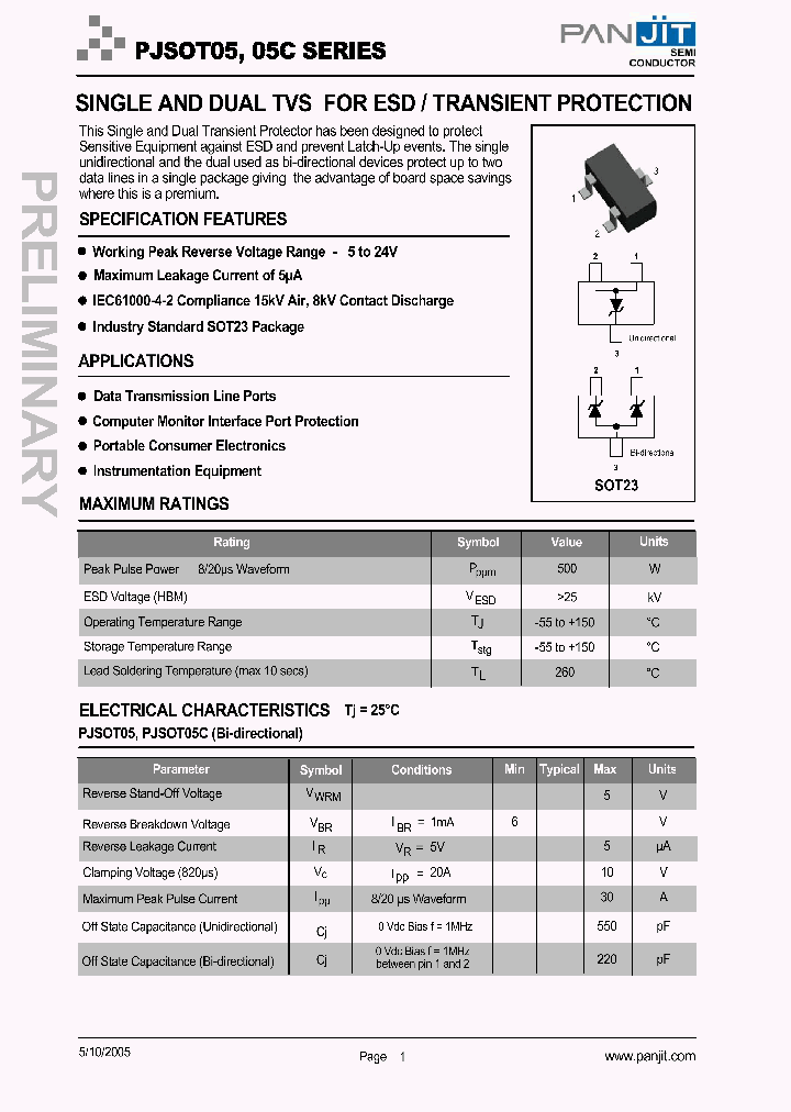 PJSOT0505_4120170.PDF Datasheet