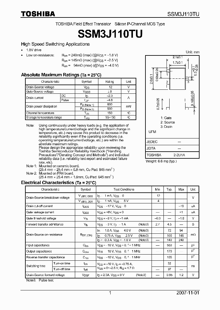 SSM3J110TU_4125475.PDF Datasheet