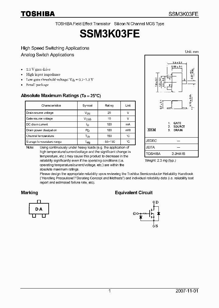 SSM3K03FE07_4124565.PDF Datasheet