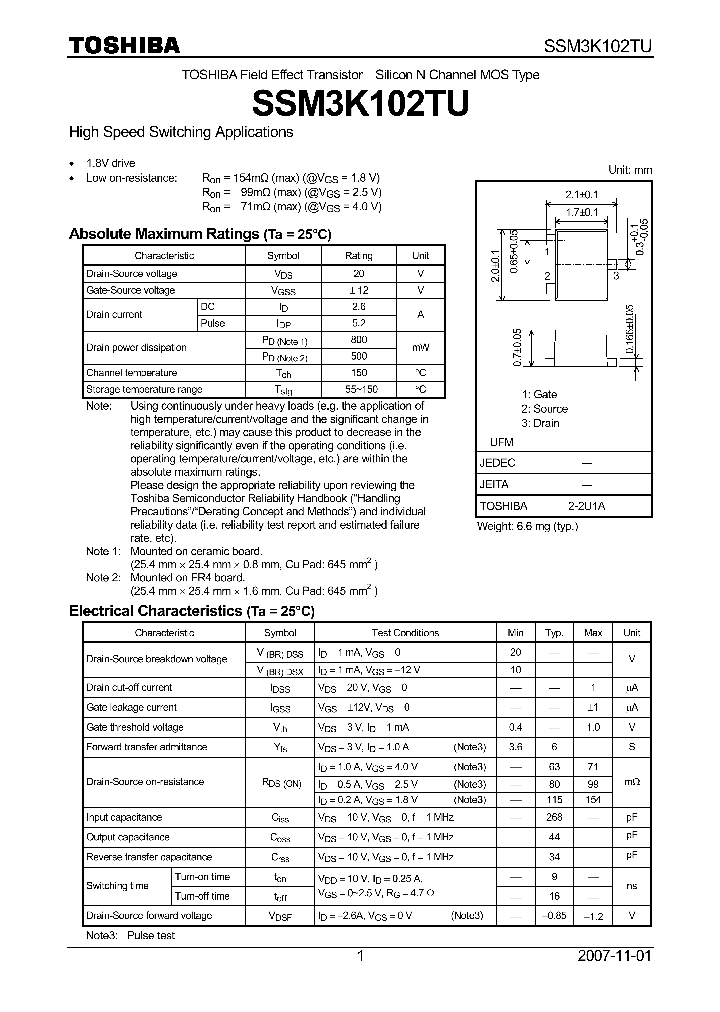 SSM3K102TU_4124556.PDF Datasheet