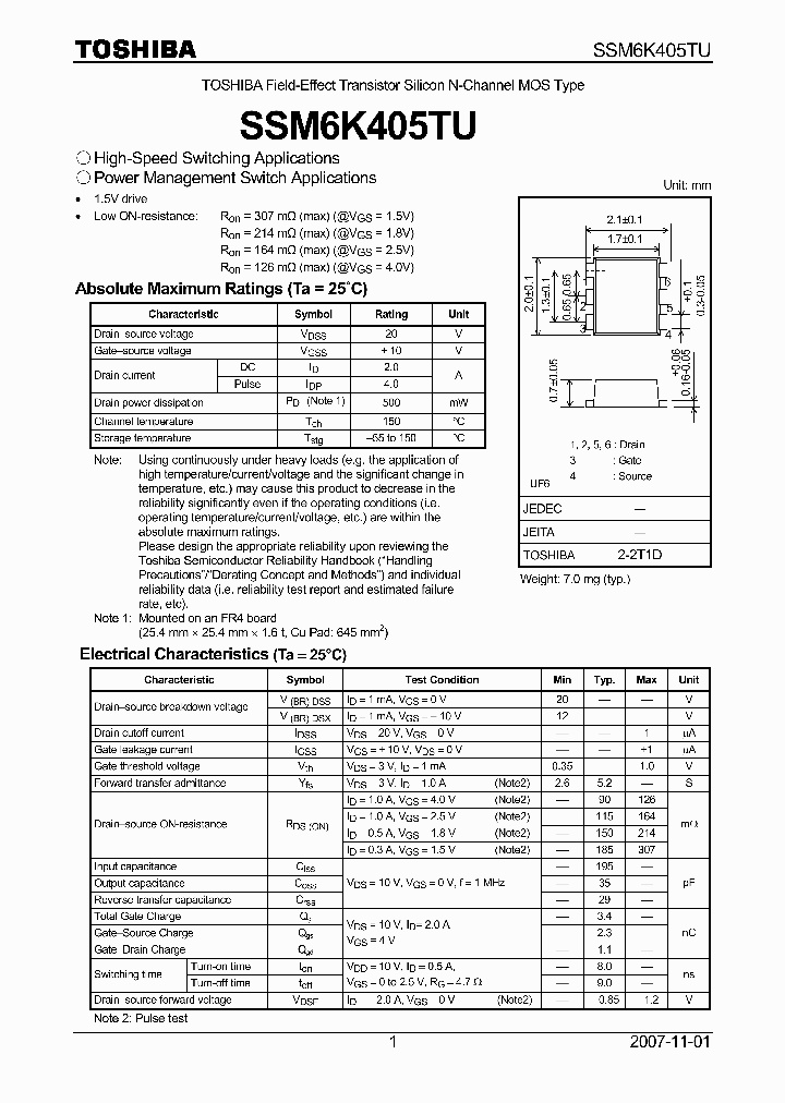 SSM6K405TU_4134777.PDF Datasheet